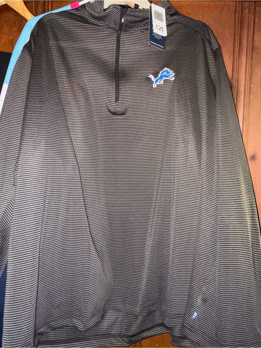 Cutter & Buck Black and Gray Striped 1/4 Zip Pullover